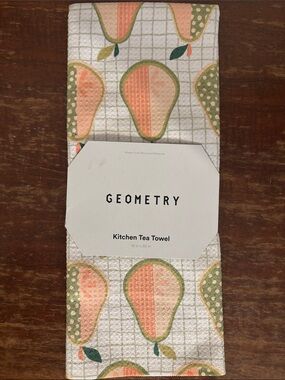 Geometry Peach & Green Kitchen Tea Towel